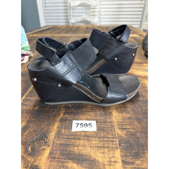 otob 8m bushnell wedge heel sandal thick strap platform light weight  black sil - Picture 2 of 9